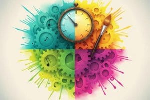 colourful abstract image with clock representing the four quarters method