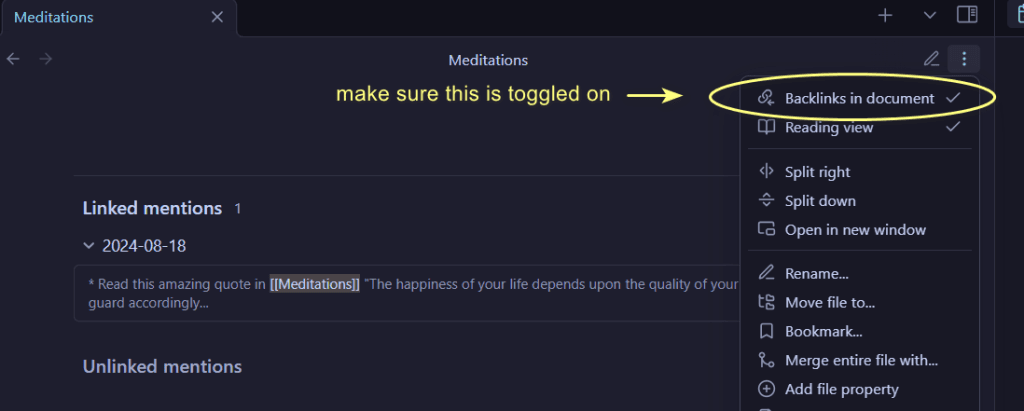 toggle show backlinks