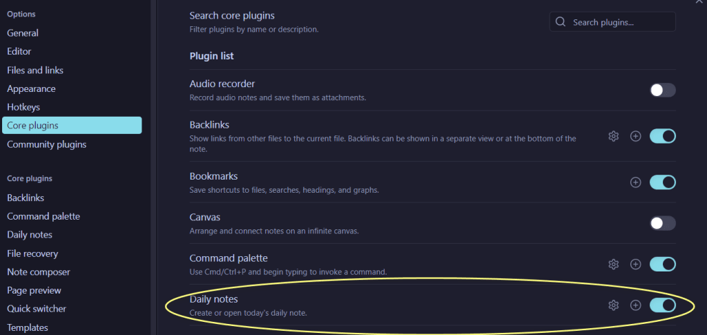 Setting up daily notes plugin