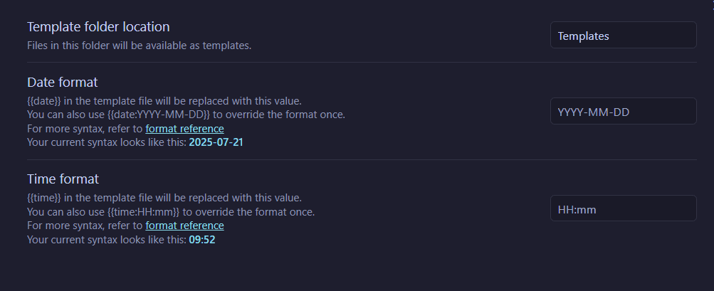 template setup Obsidian