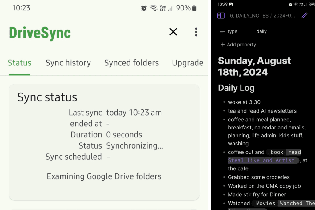 Mobile view + sync option