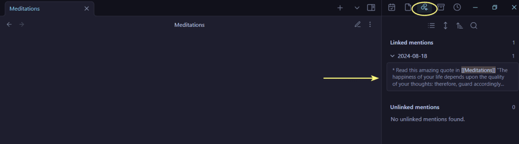 backlinks in sidebar in Obsidian