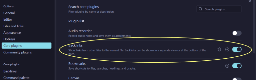 settings backlinks in file