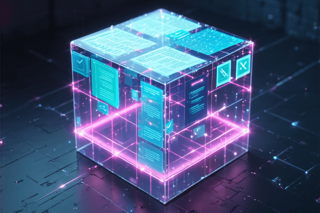 transparent cube with notes representing daily notes in Obsidian
