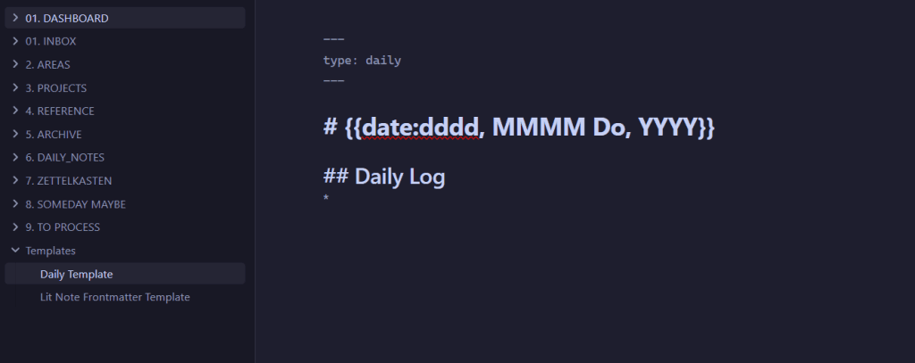 my basic daily notes template