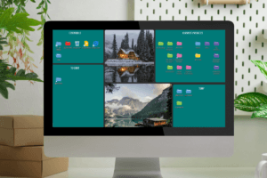 Computer monitor with an organised desktop wallpaper