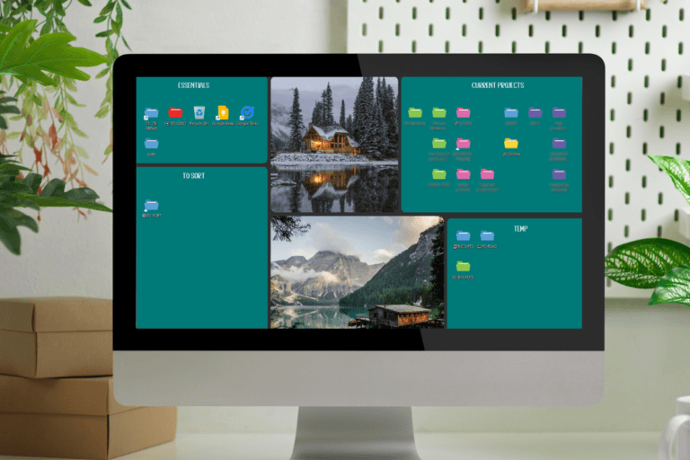 Computer monitor with an organised desktop wallpaper
